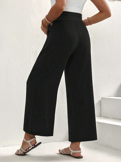 Maternity Cropped Pants - Asymmetrical, Straight Leg, Adjustable Waist, Black