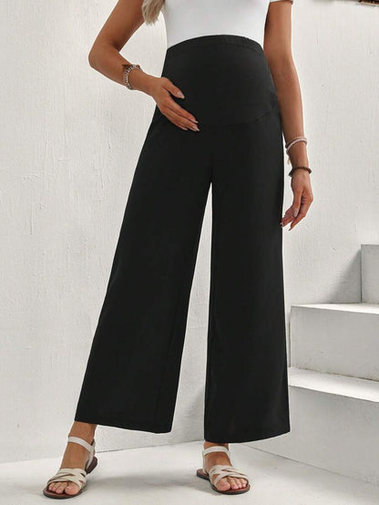 Maternity Cropped Pants - Asymmetrical, Straight Leg, Adjustable Waist, Black