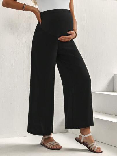 Maternity Cropped Pants - Asymmetrical, Straight Leg, Adjustable Waist, Black