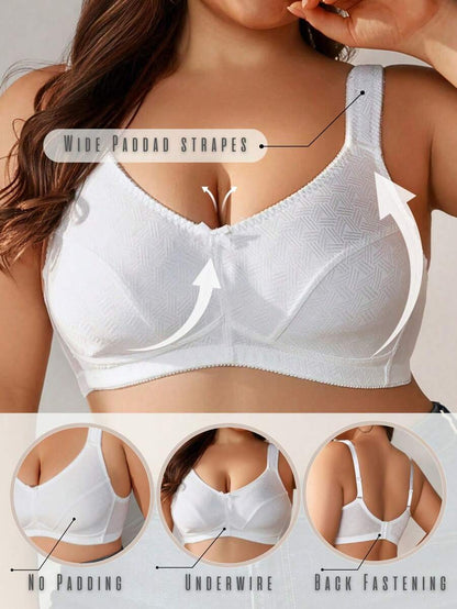 Plus Size Women's Jacquard Wireless Bra - Soft Sponge Adjustable Strap Bralette