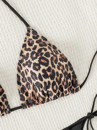Women's 2-Piece Patchwork Bikini Set - Deep V Halter Tie, Triangle Cup, Multicolor