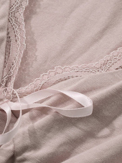 Maternity Bowknot Ruffle Trim Waist Nightgown - Soft Cozy Pajama Dress, Fall Winter Sleepwear