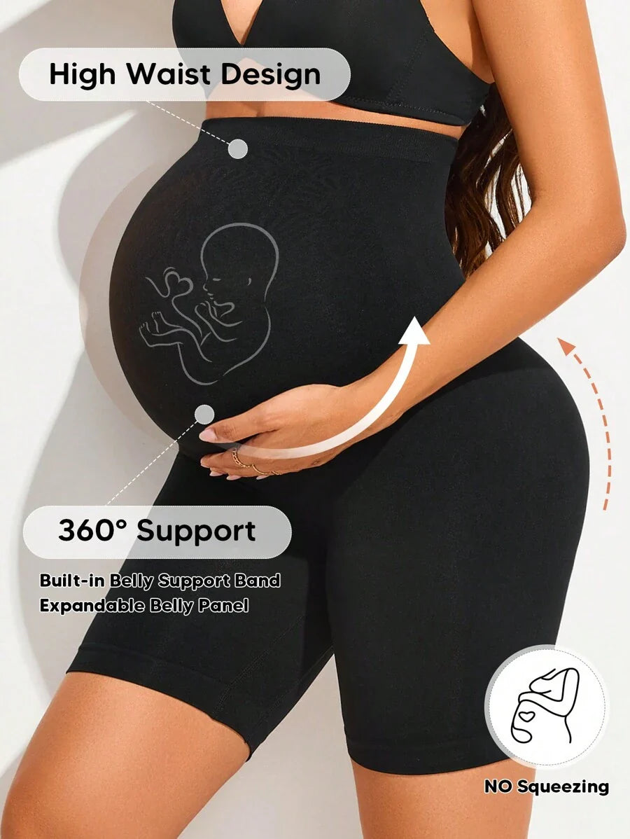 Black High Waist Maternity Shorts - Expandable Abdominal Panel Support