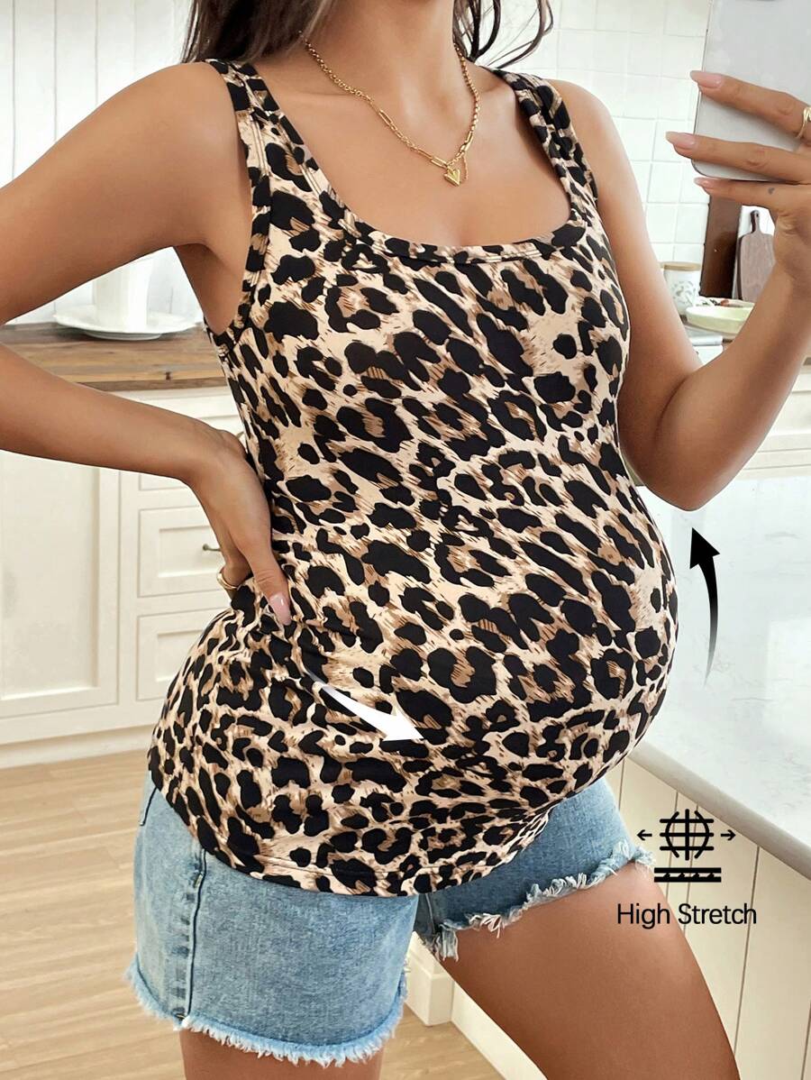 Pregnant Women Summer Casual Leopard Print Fitted Tank Top Summer For Women World Cup