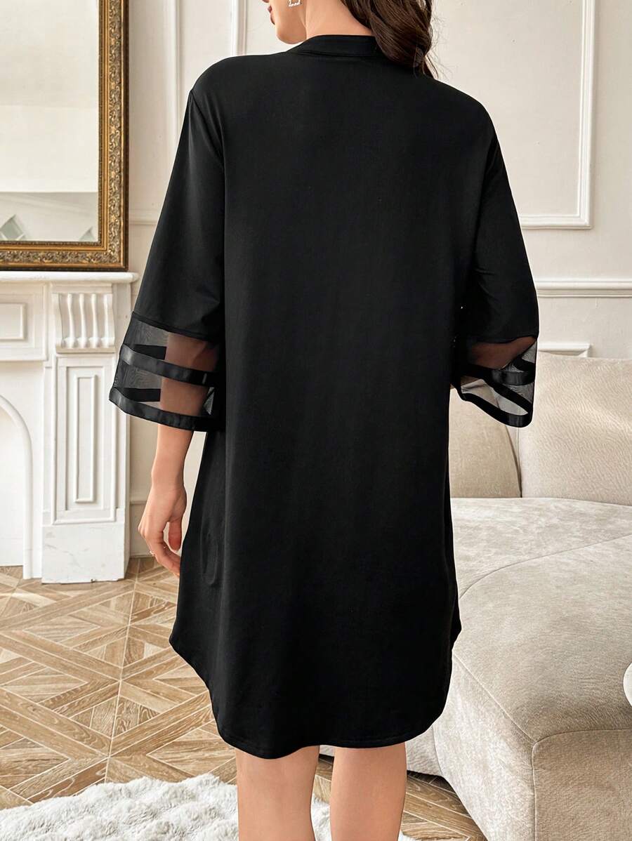Maternity Dress - Chiffon Patchwork Half Sleeve Loose Fit Notched Neck Casual, Pregnancy Loungewear