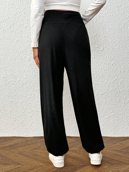Plus Size Maternity Pants - Adjustable Waist, Belly Support, Button Detail, High Waist, Dark Grey