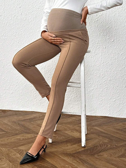 Maternity Adjustable Waist Pants - Ultra High Waist, Straight Leg, Button Detail, Black