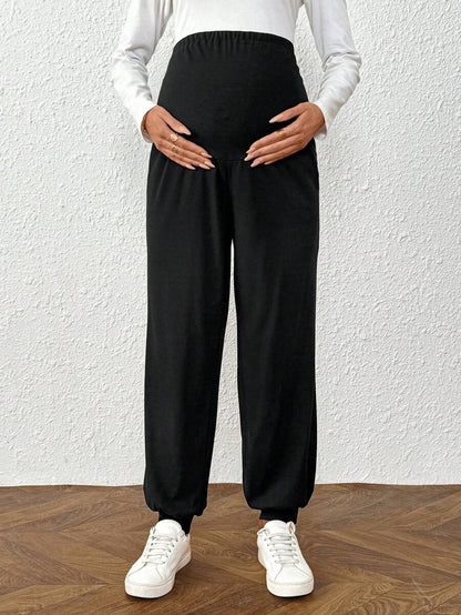 Plus Size Maternity Pants - Adjustable Waist, Belly Support, Button Detail, High Waist, Dark Grey