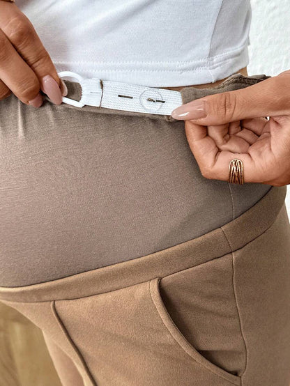 Maternity Straight Leg Pants - Adjustable Elastic Waist, Ultra High Waist, Khaki