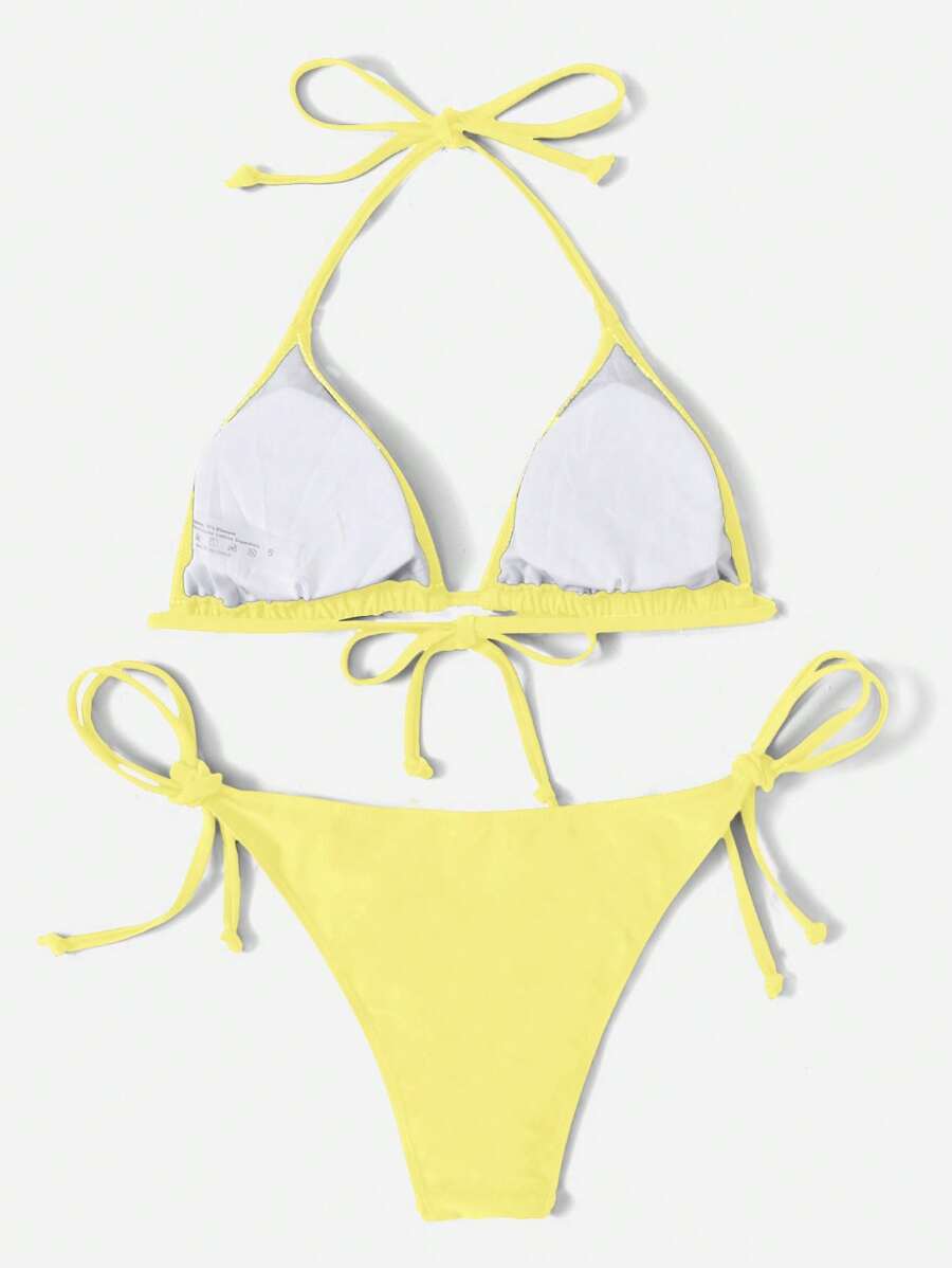 Women's 2-Piece Halter Bikini Set - Leopard & Floral Print, Tie Side, Triangle Cup, Multicolor