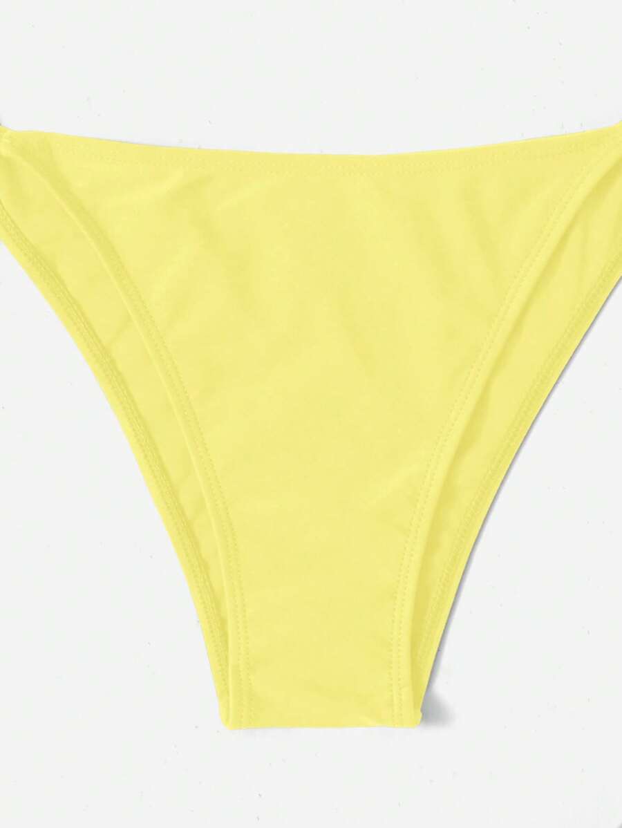 Women's Plain Halter Bikini Set - Knot Detail, Tie Side, Triangle Cup, Navy Blue
