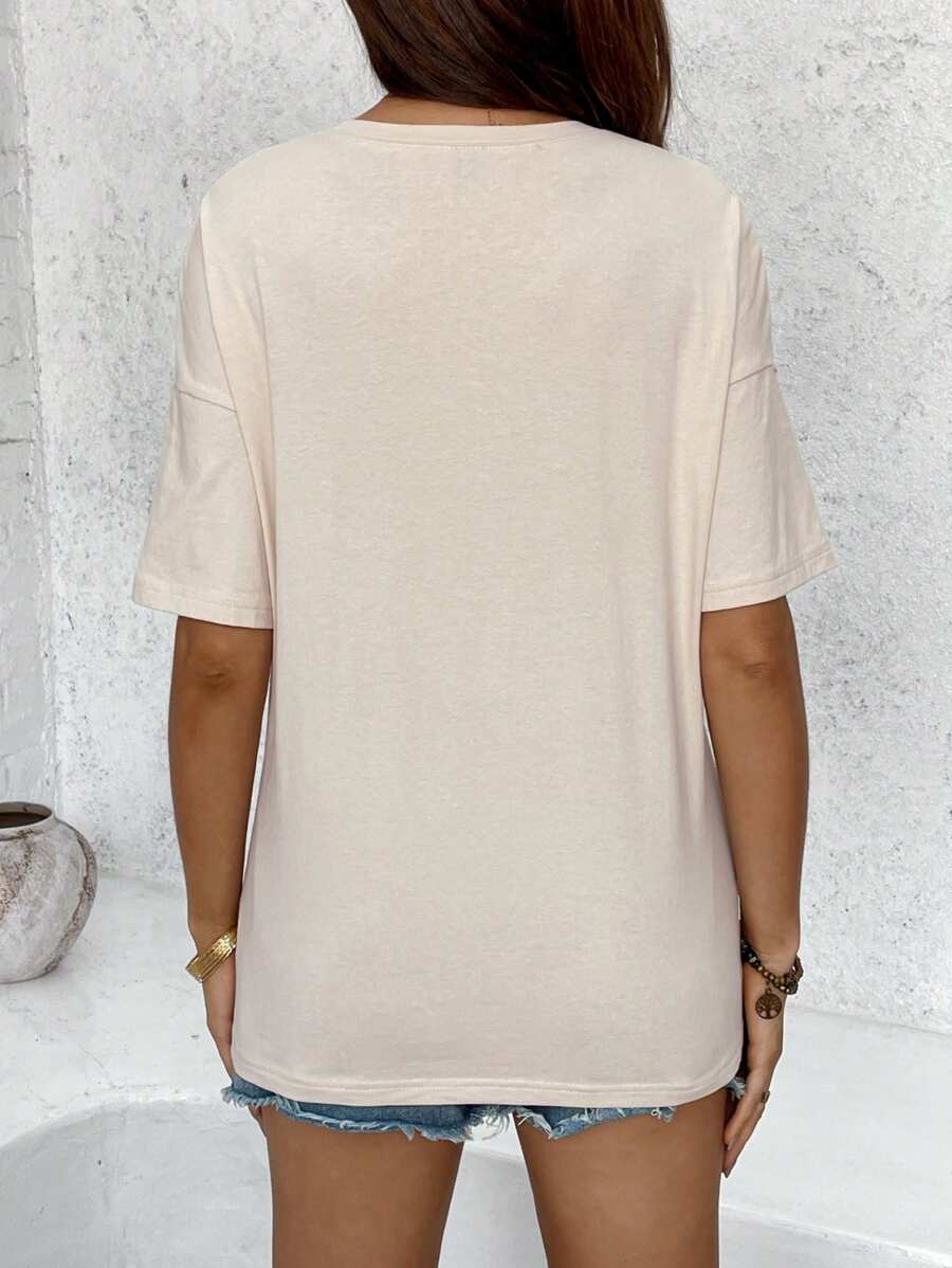 Mama Letter Print Maternity Nursing T-Shirt Loose Fit Short Sleeve Cotton Nursing Top in Apricot for Mother's Day and Spring