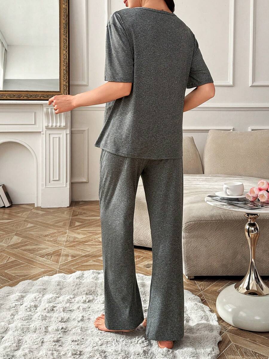 Maternity Nursing Pajama Set Women Letter Print Short Sleeve Top and Pants Sleepwear