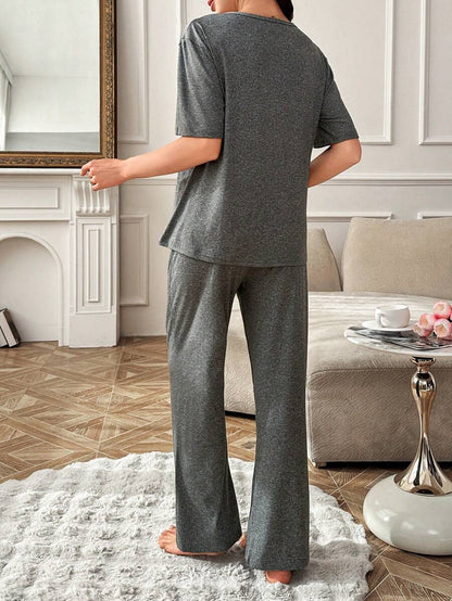 Maternity Nursing Pajama Set Women Letter Print Short Sleeve Top and Pants Sleepwear