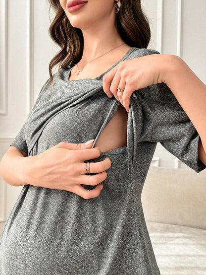 Maternity Nursing Pajama Set Women Letter Print Short Sleeve Top and Pants Sleepwear