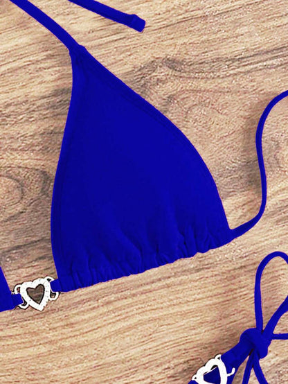 Swim Vcay Summer Beach Women's Solid Color Halter Neck Tie Two Pieces Bikini Set, Perfect For Vacation Swimwear