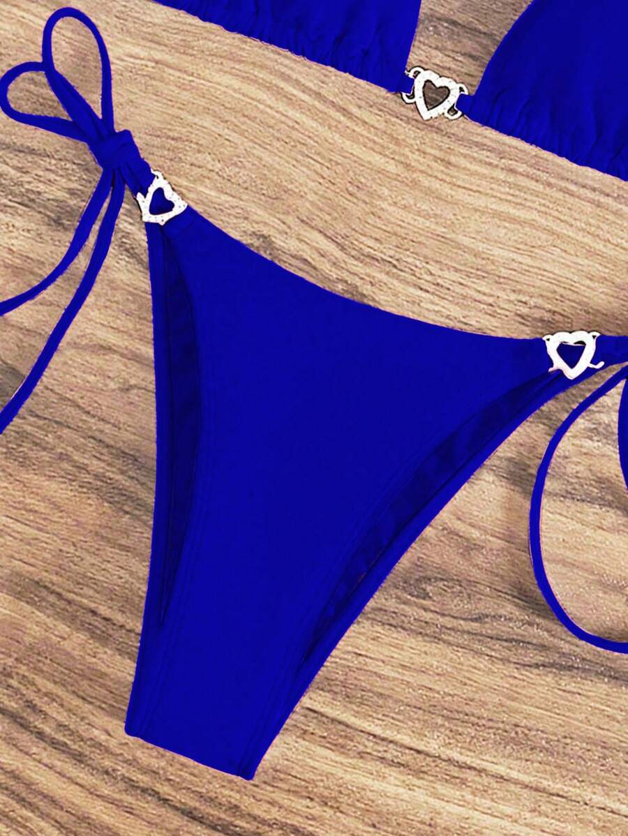 Swim Vcay Summer Beach Women's Solid Color Halter Neck Tie Two Pieces Bikini Set, Perfect For Vacation Swimwear