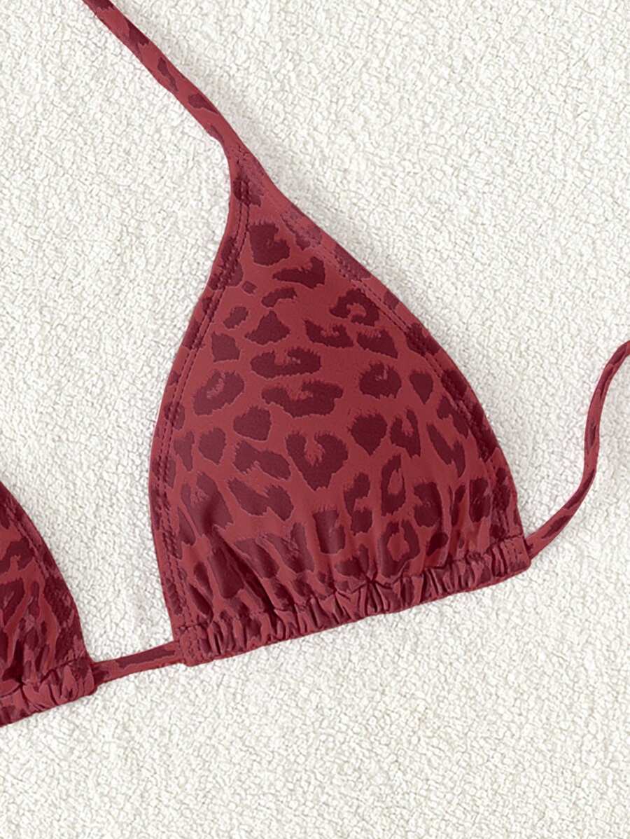 Swim Vcay 1pc Women's Leopard Print Halter Bikini Top For Summer Beach Vacation