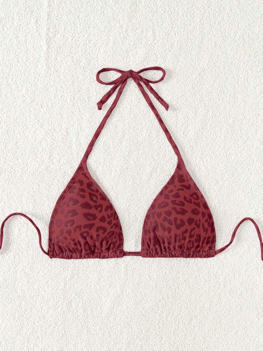 Swim Vcay 1pc Women's Leopard Print Halter Bikini Top For Summer Beach Vacation