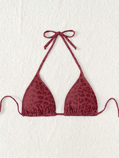 Swim Vcay 1pc Women's Leopard Print Halter Bikini Top For Summer Beach Vacation