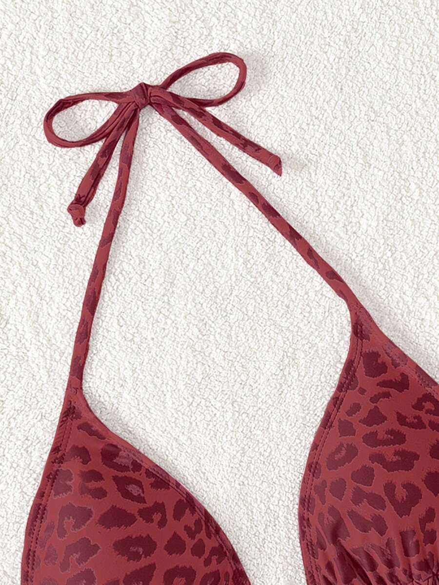 Swim Vcay 1pc Women's Leopard Print Halter Bikini Top For Summer Beach Vacation