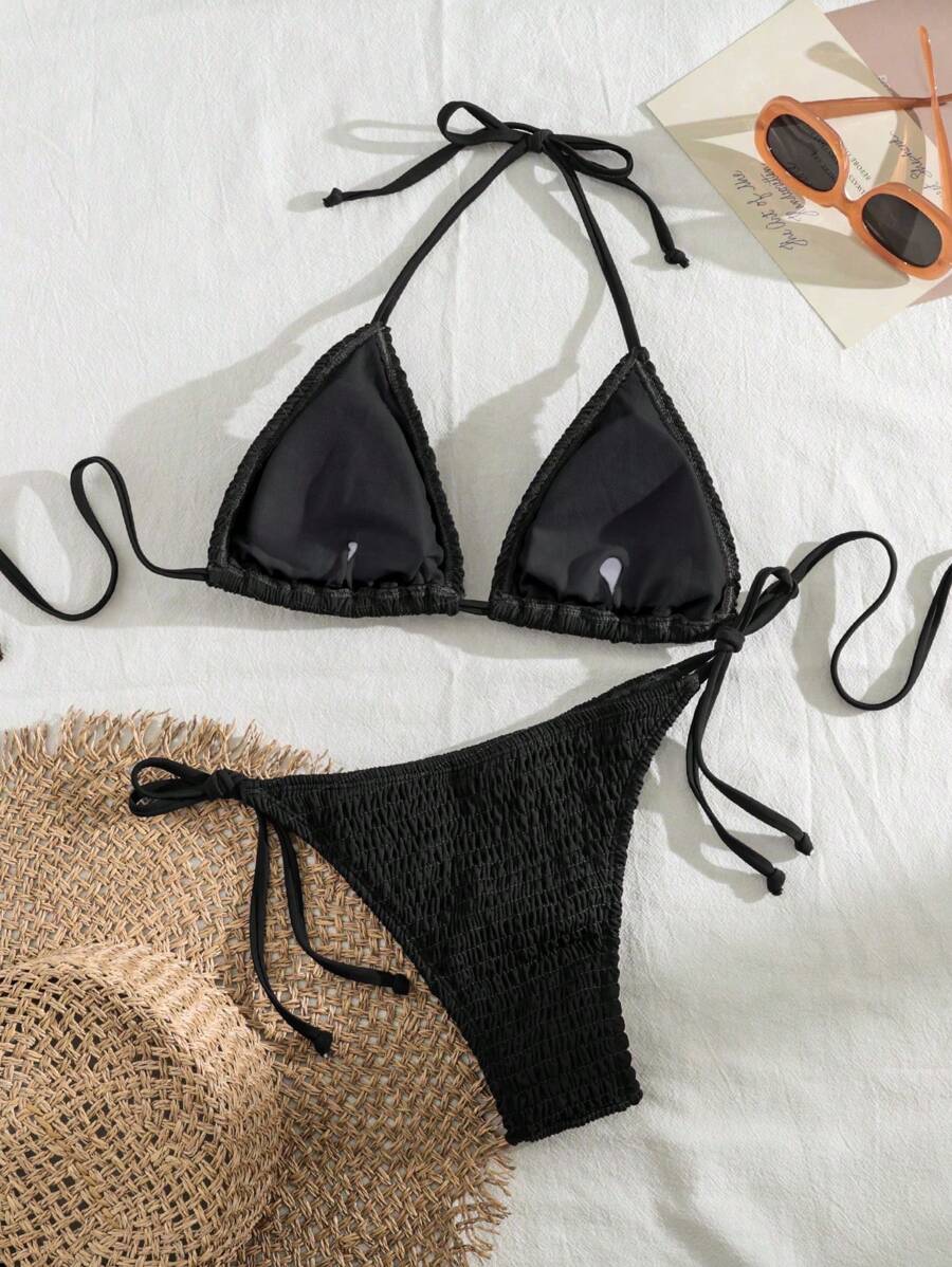 Swim Vcay Solid Color Halter Twist Bikini Two Pieces Swimwear, Suitable For Summer