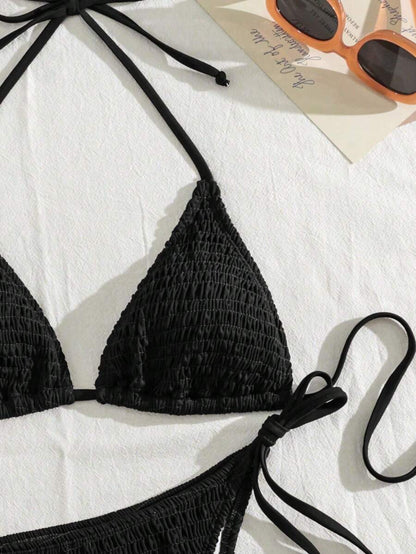 Swim Basics Women's Solid Color Halter Neck Sexy Bikini Set Bathing Suit For Summer Beach