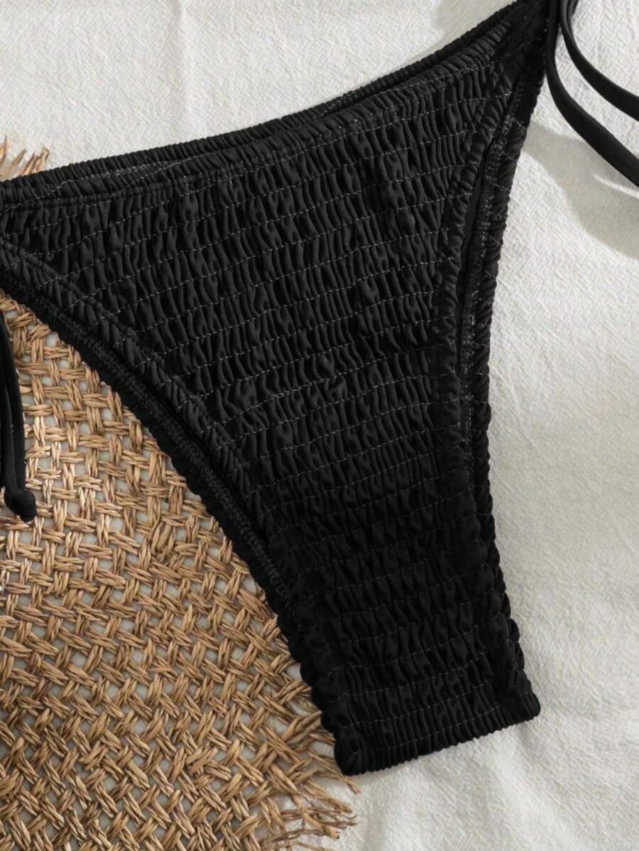 Swim Vcay Solid Color Texture Split Bikini Set, Vacation Beach For Summer