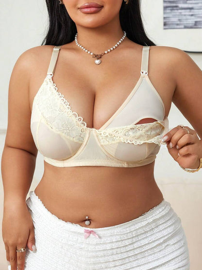 Plus Size Lace Nursing Bra - Hook Closure Underwire Lift Support, Breastfeeding Lingerie
