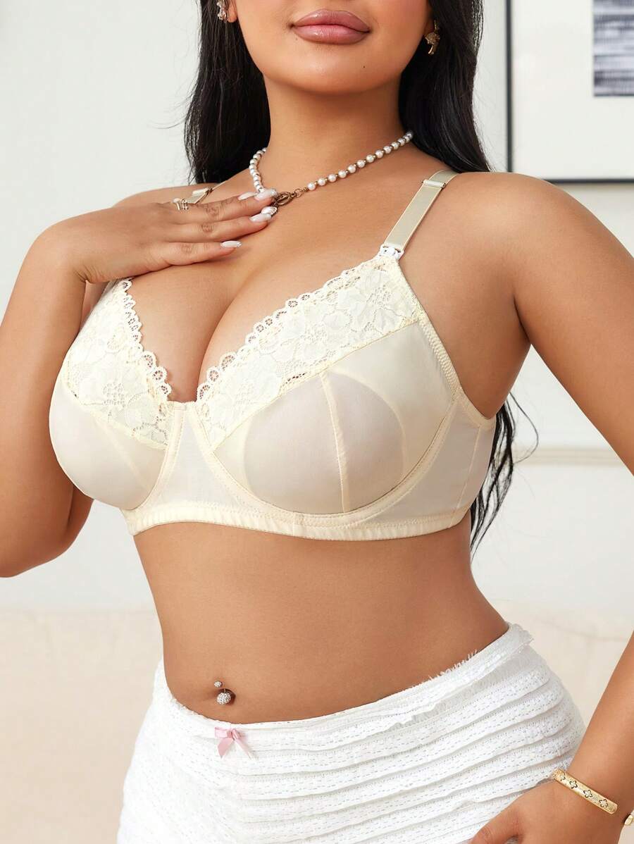 Plus Size Lace Nursing Bra - Hook Closure Underwire Lift Support, Breastfeeding Lingerie