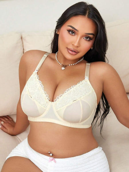 Plus Size Lace Nursing Bra - Hook Closure Underwire Lift Support, Breastfeeding Lingerie