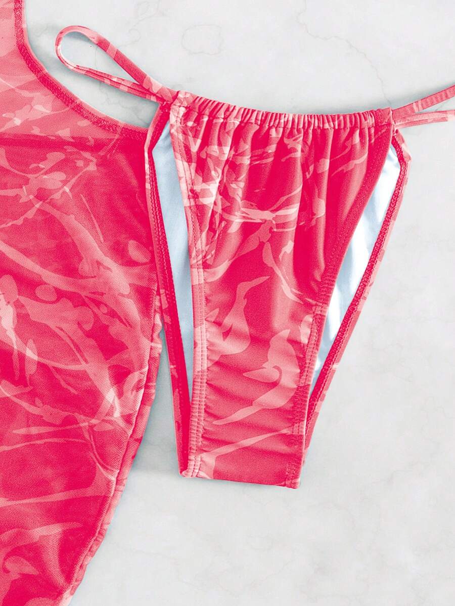 Women's 3-Piece Tie-Dye Bikini Set - Halter, Cover-Up Dress, Thongs, Green
