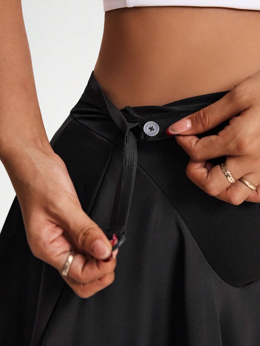 Maternity Skirt - Adjustable Waistband Solid Color Sports, Black