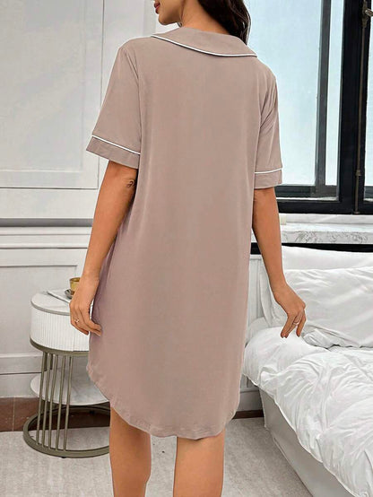 Maternity Peter Pan Collar Dress with Pocket - Black Color Block Half Sleeve Dress - Stylish High Waist Letter Embroidery Casual Maternity Wear