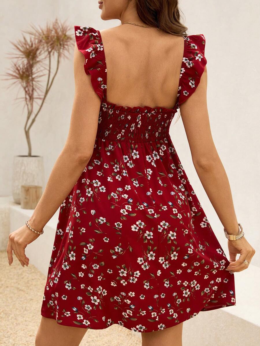 Floral Print Maternity Cap Sleeve Dress - Breezy Boho A-Line Gown for Summer Vacation, Beach Outings, and Casual Baby Shower