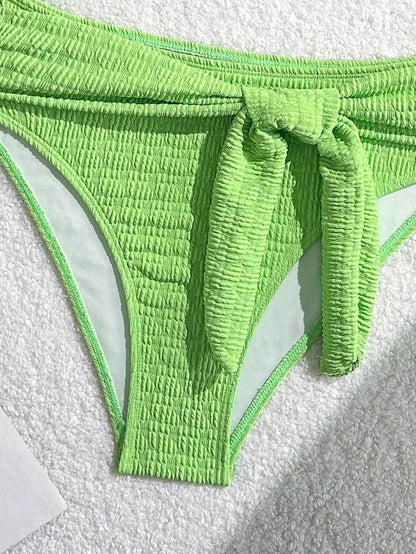 Women's 2-Piece Solid Halter Strap Bikini Set - High Waist, Backless, Apricot