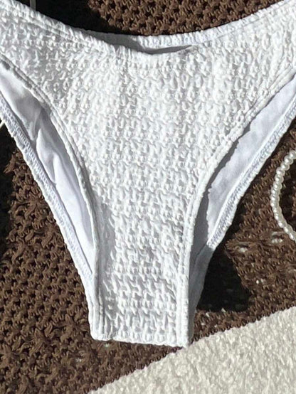 Women's Spaghetti Strap Halter Bikini Set - Tie Back, Side High Cut, Triangle Cup, White