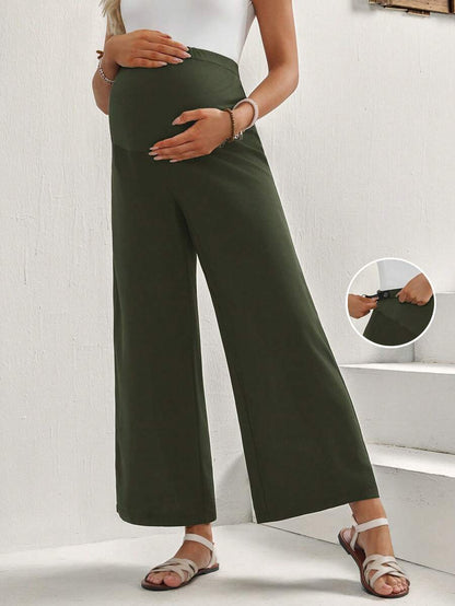 Maternity Cropped Pants - Asymmetrical, Straight Leg, Adjustable Waist, Black