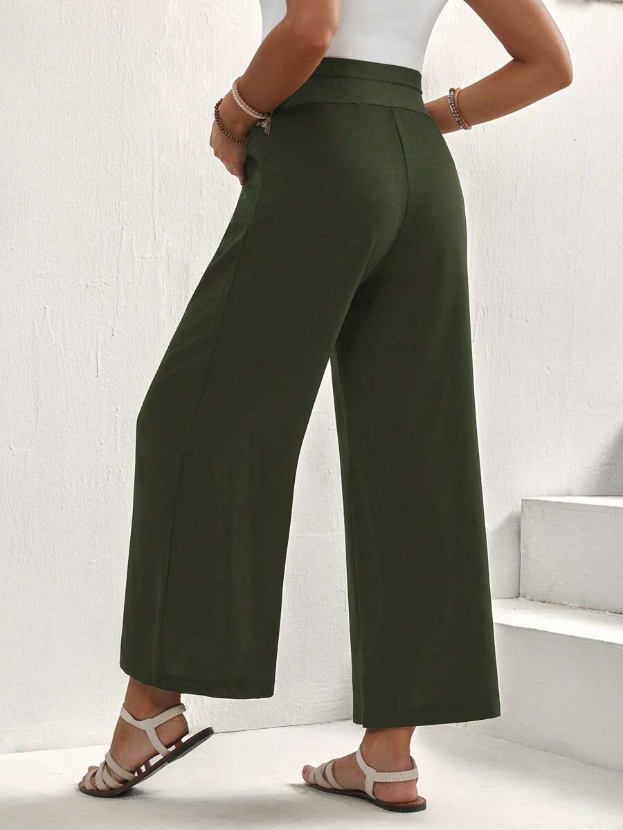 Maternity Cropped Pants - Asymmetrical, Straight Leg, Adjustable Waist, Black
