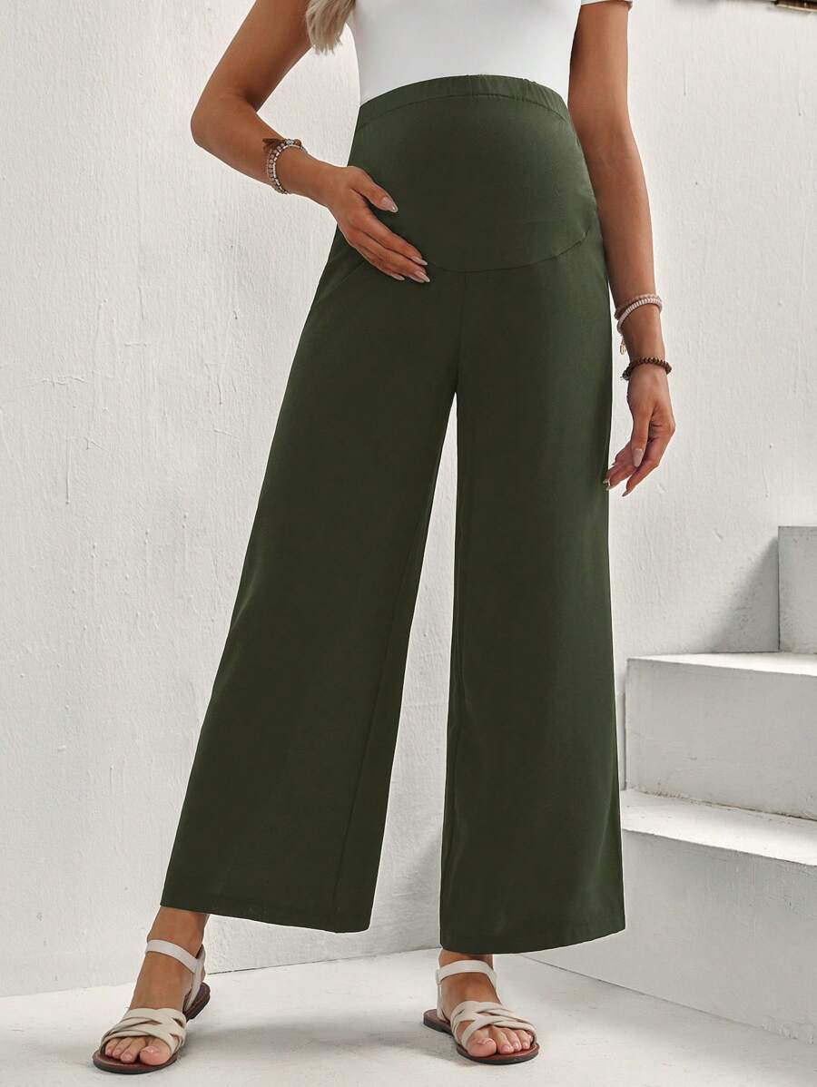 Maternity Cropped Pants - Asymmetrical, Straight Leg, Adjustable Waist, Black