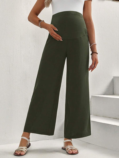 Maternity Cropped Pants - Asymmetrical, Straight Leg, Adjustable Waist, Black