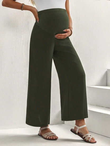 Maternity Cropped Pants - Asymmetrical, Straight Leg, Adjustable Waist, Black