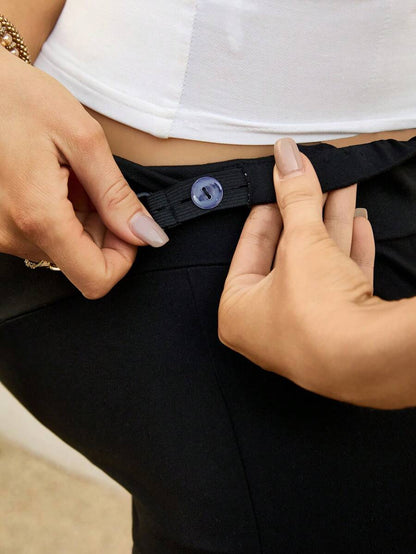 Maternity Solid Black Cycling Shorts with Button Detail Medium Stretch Fitted Natural Waist Leggings for Daily Wear