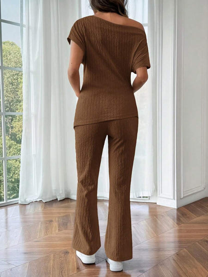 Maternity Asymmetrical Neck Batwing Sleeve T-Shirt and Long Pants Set Navy Blue Slim Fit Home Loungewear 2 Piece Outfit