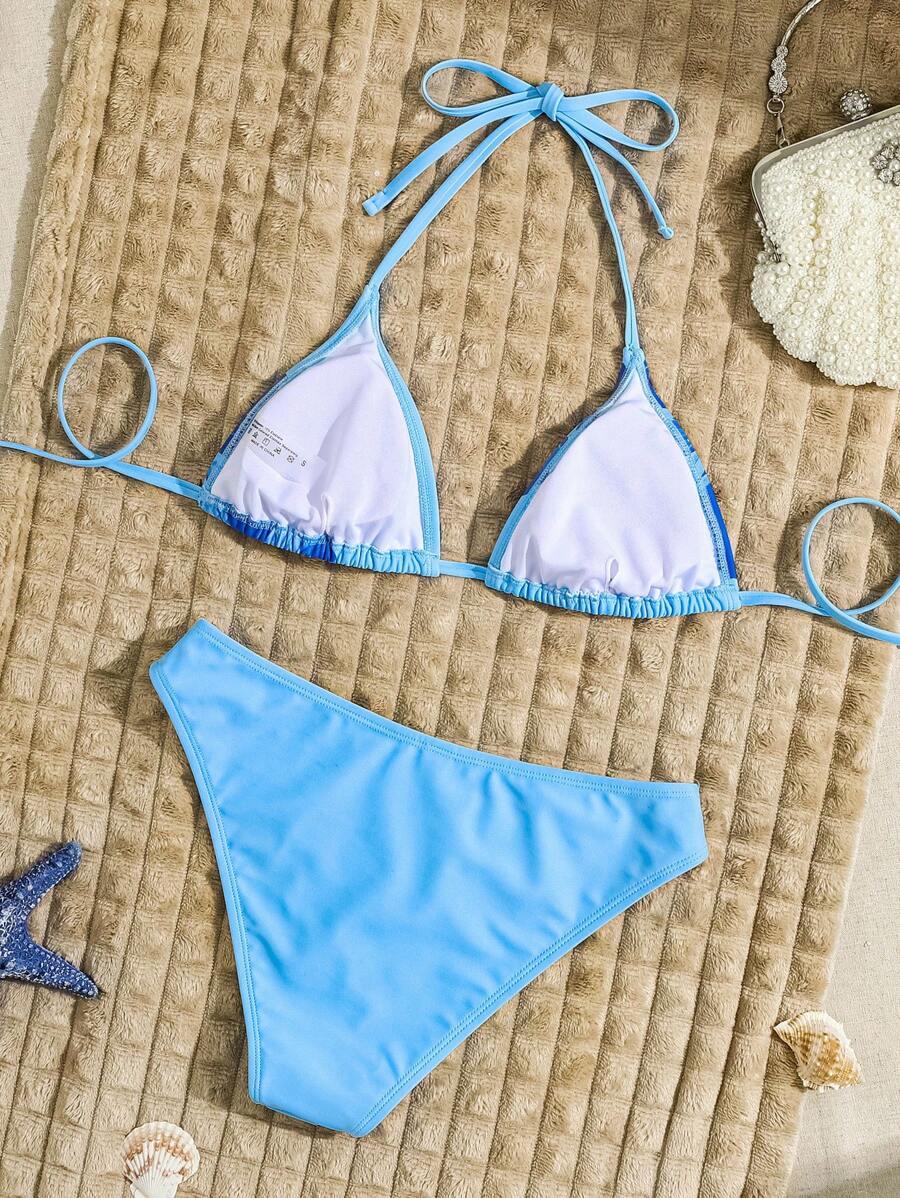 Women's Solid Halter Bikini Set - Lace Up, High Waist, Tie Detail, White