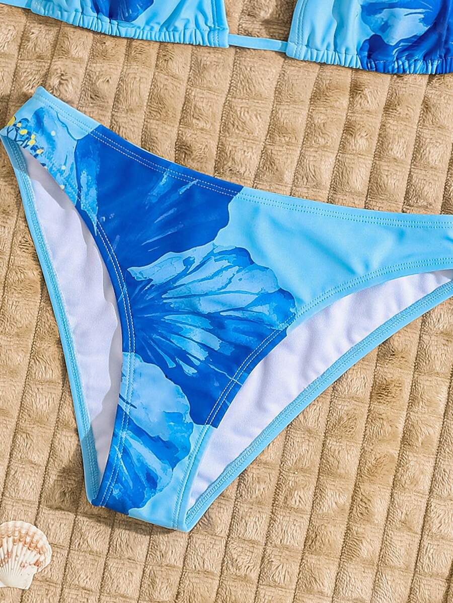 Swim Vcay Women's Summer New Contrast Color Striped Sexy Halter Triangle Cup Bikini Set