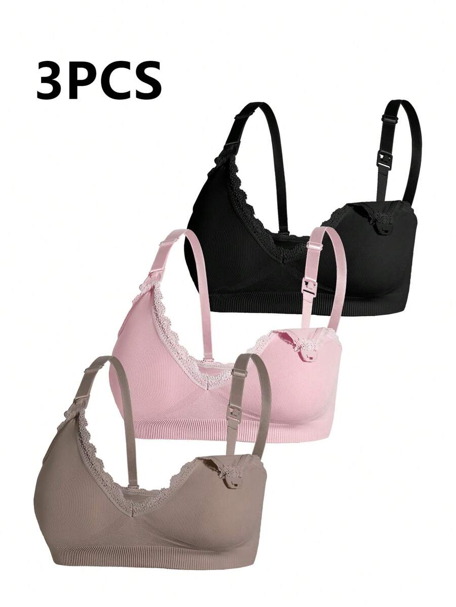 Maternity Nursing Bra Set 3 Pack - Seamless Solid Color Minimalist High Quality Breastfeeding