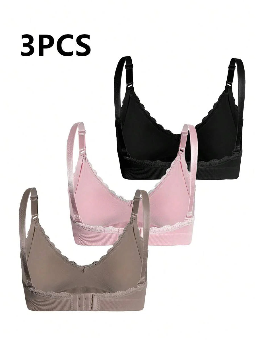 Maternity Nursing Bra Set 3 Pack - Seamless Solid Color Minimalist High Quality Breastfeeding