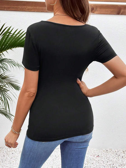 3-Piece Maternity Ribbed Knit Short Sleeve T-Shirt Set - Black White Gray Scoop Neck Fitted Pregnancy Basics