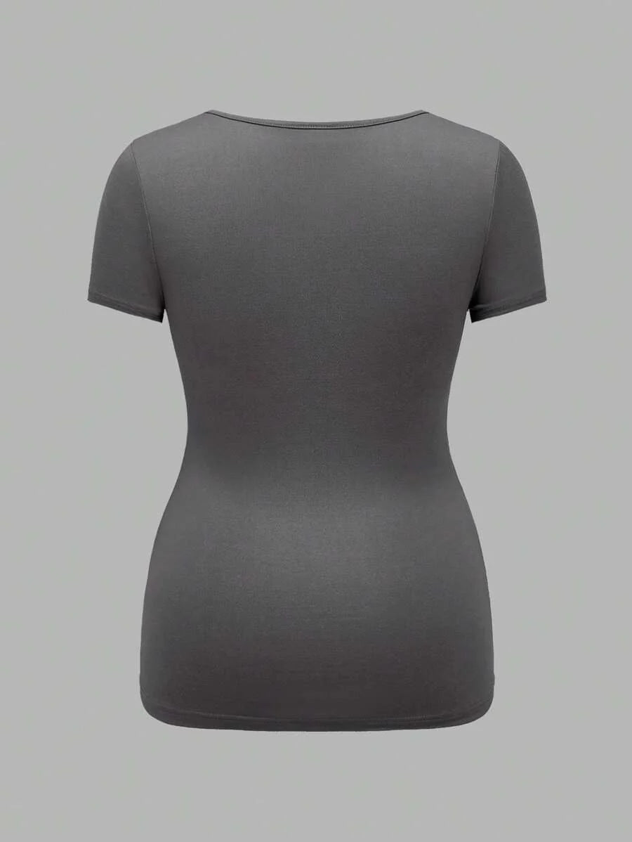 3-Piece Maternity Ribbed Knit Short Sleeve T-Shirt Set - Black White Gray Scoop Neck Fitted Pregnancy Basics